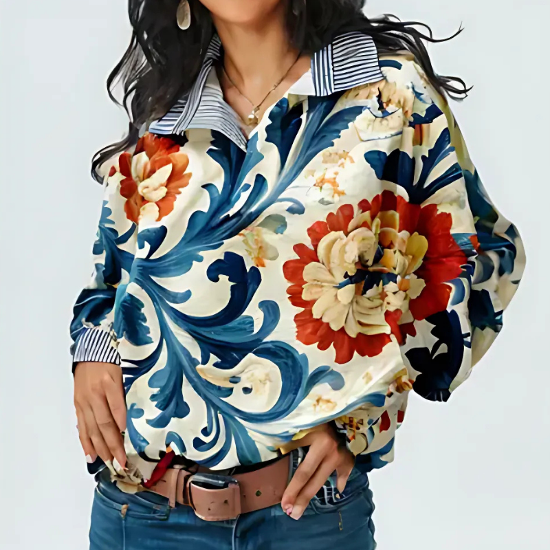 Icone™ FormalBlouse: Stilfull Langermet Unik Print Formell Bluse