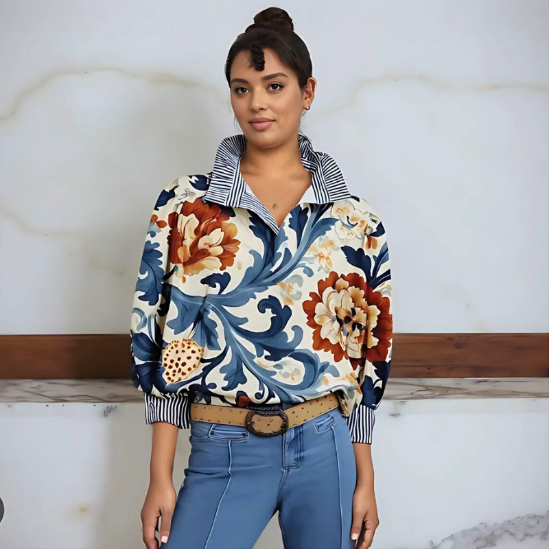 Icone™ FormalBlouse: Stilfull Langermet Unik Print Formell Bluse