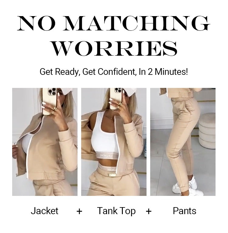 Icone™ OutfitSet: Jakke, Tank Top Og Bukser, Casual Antrekk Til Kvinner