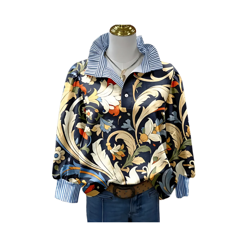 Icone™ FormalBlouse: Stilfull Langermet Unik Print Formell Bluse