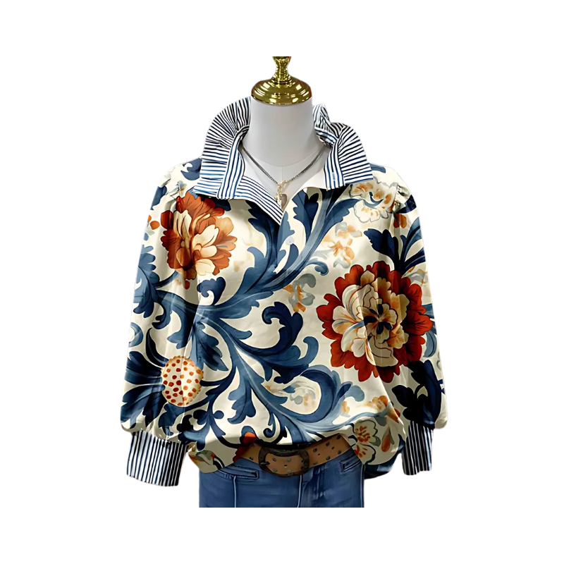 Icone™ FormalBlouse: Stilfull Langermet Unik Print Formell Bluse