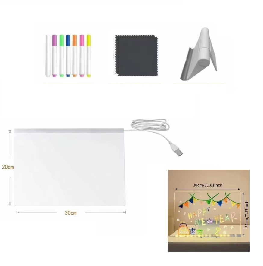 Kletshuts™ NoteBoard: LED-Lampe Akryl Notat Og Tegnetavle