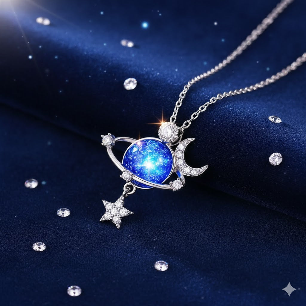 Jewelance™ MoonNecklace 1+1 GRATIS: Blå Planet Stjerne Måne Anheng Halskjede