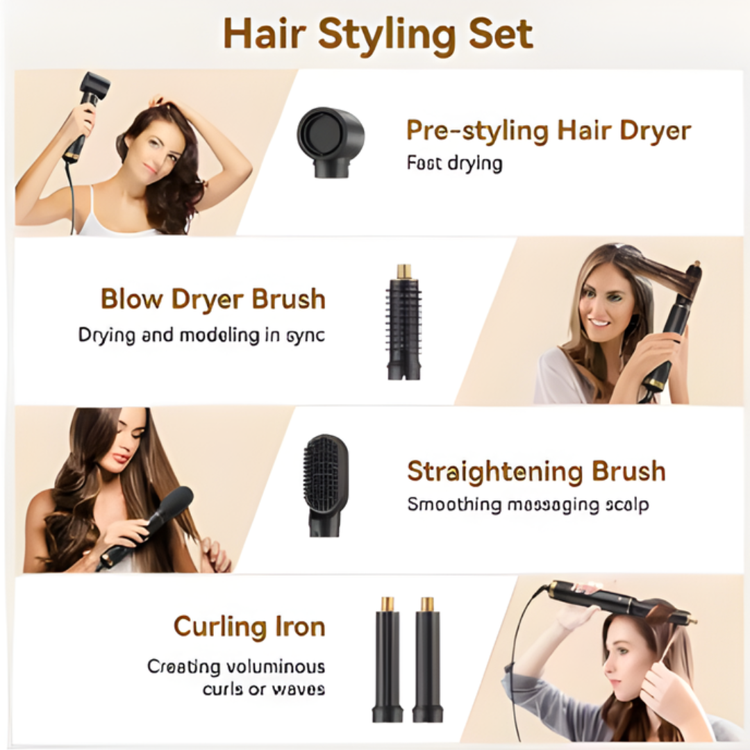 Rose® StylingBrush: 5-In-1 Utskiftbar Hår Føn Tørker Og Styling Børste