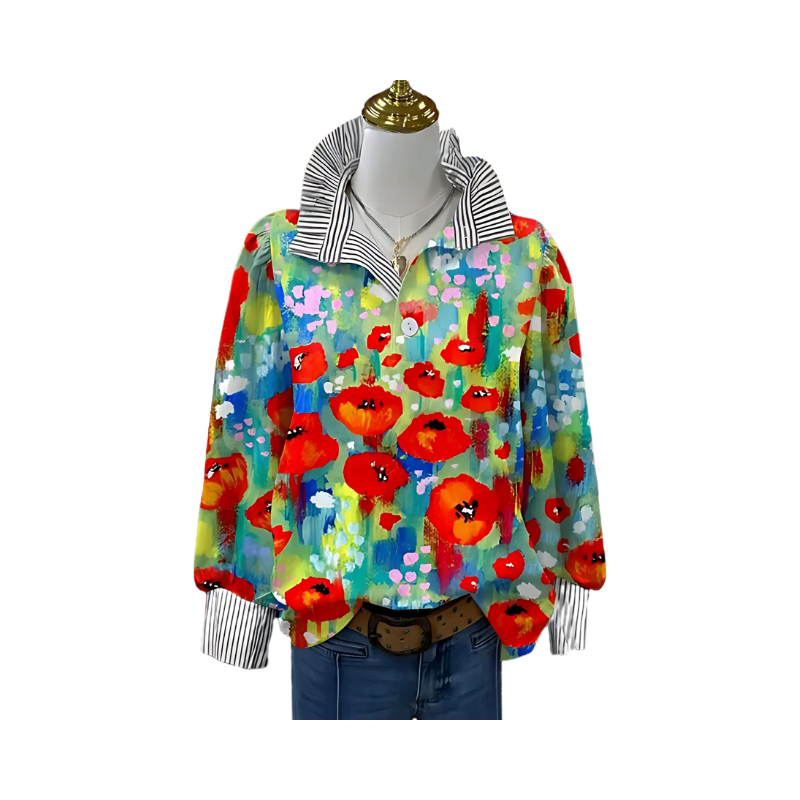 Icone™ FormalBlouse: Stilfull Langermet Unik Print Formell Bluse