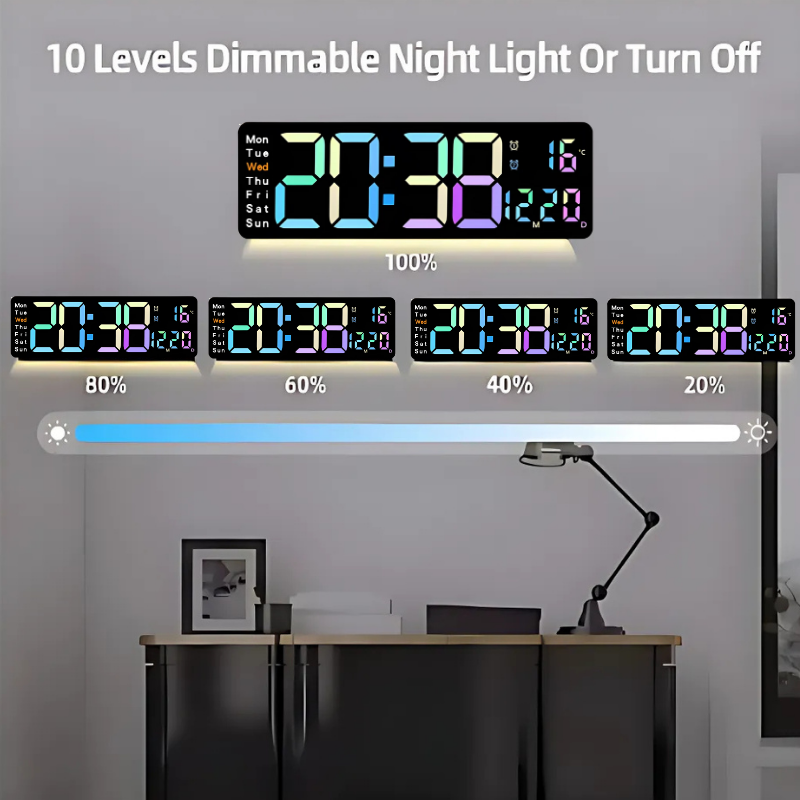 Globetrek° DigitalClock: Stor LED Skjerm Display Digital Klokke