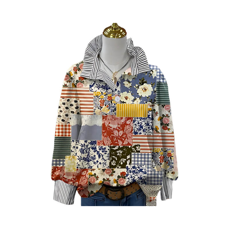 Icone™ FormalBlouse: Stilfull Langermet Unik Print Formell Bluse