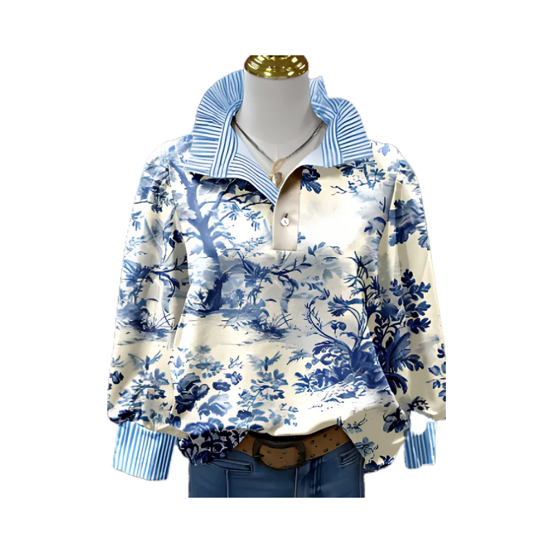 Icone™ FormalBlouse: Stilfull Langermet Unik Print Formell Bluse