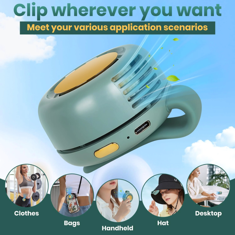 ClipFan - Mini Oppladbar Nakke Og Midje Klips Vifte