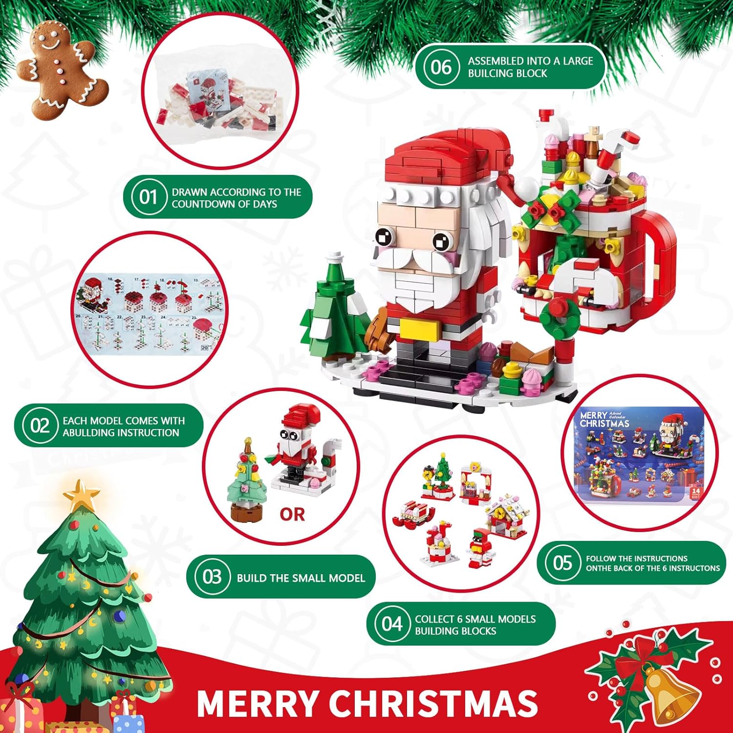 ChristmasBlocks: Jule Advents Kalender Bygge Klosser Sett