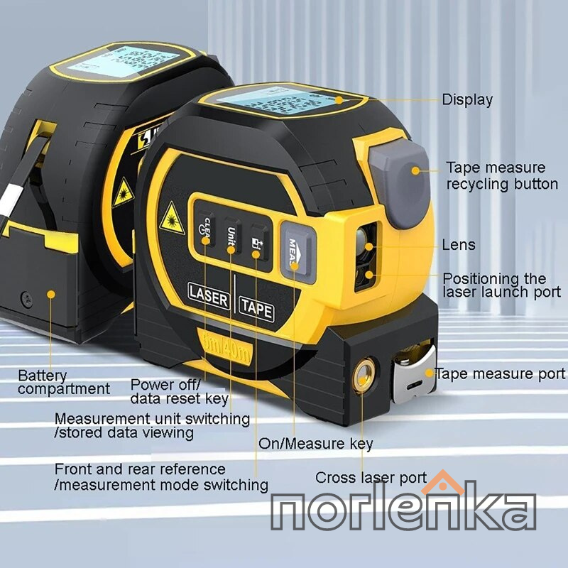 InfralaserTape - 3-i-1 Infrarødt Lasermålebånd