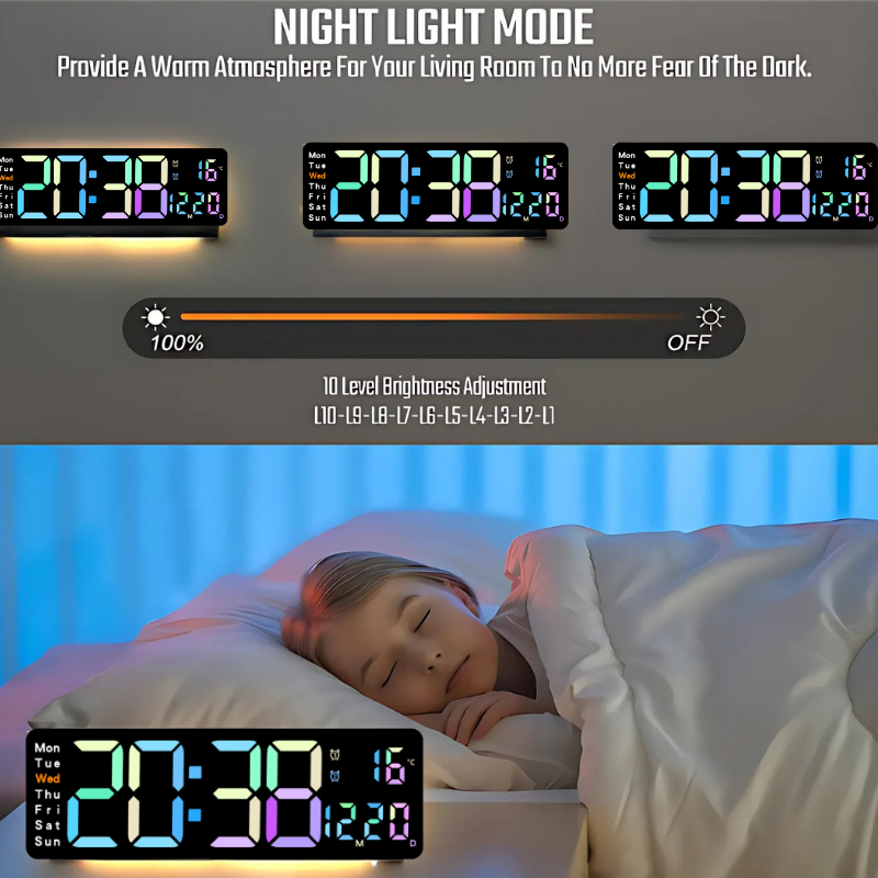 Globetrek° DigitalClock: Stor LED Skjerm Display Digital Klokke