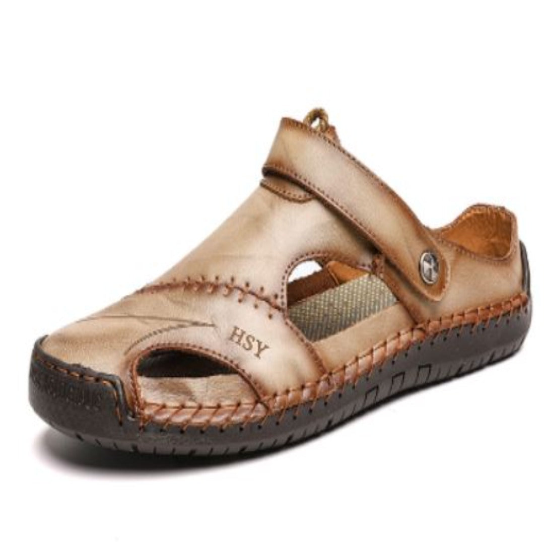 Happy™ LeatherSandals: Pustende Utendørssandaler i Mykt Skinn for Menn