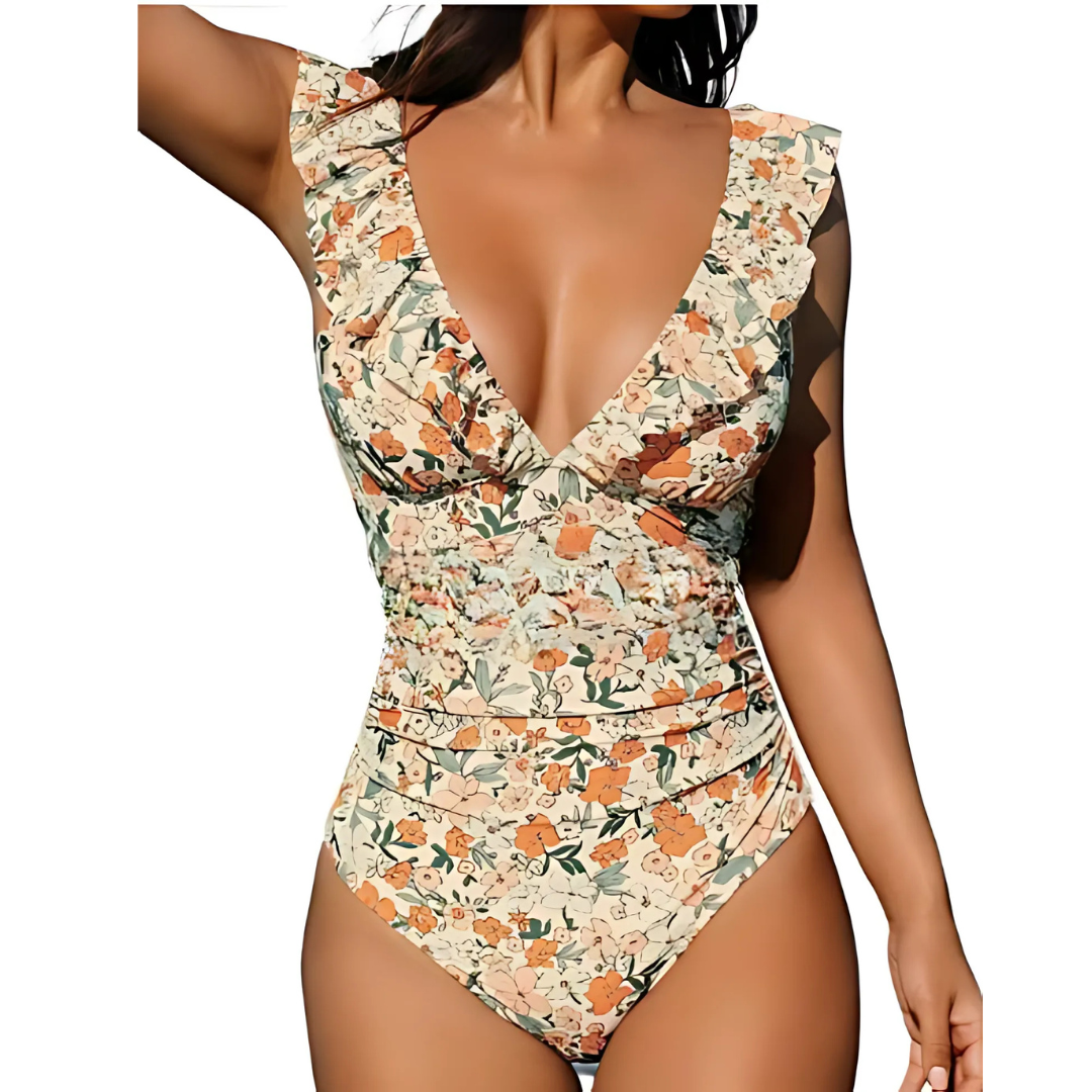Icone™ ElegantSwimsuit: Elegant Plissert Design Med V-Hals Mage-Kontroll Badedrakt