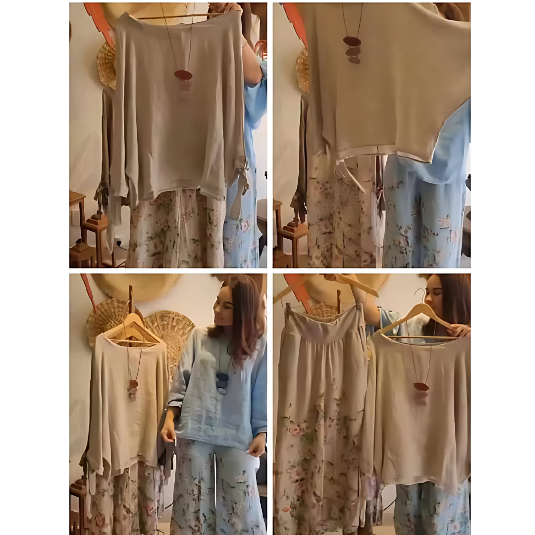 Icone™ LooseSet: Løs Langermet Bluse Og Blomstret Bukser Sett For Kvinner
