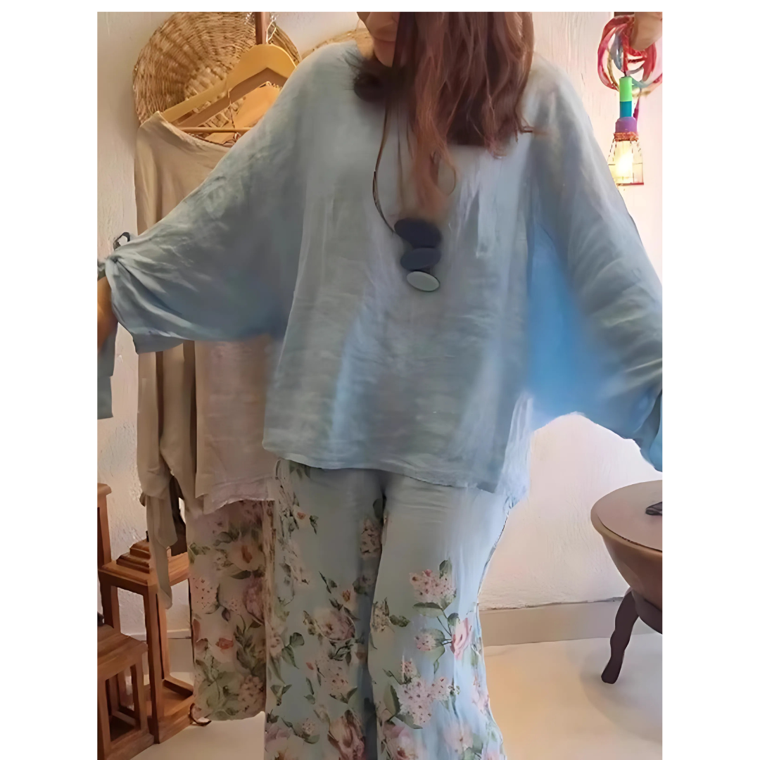 Icone™ LooseSet: Løs Langermet Bluse Og Blomstret Bukser Sett For Kvinner