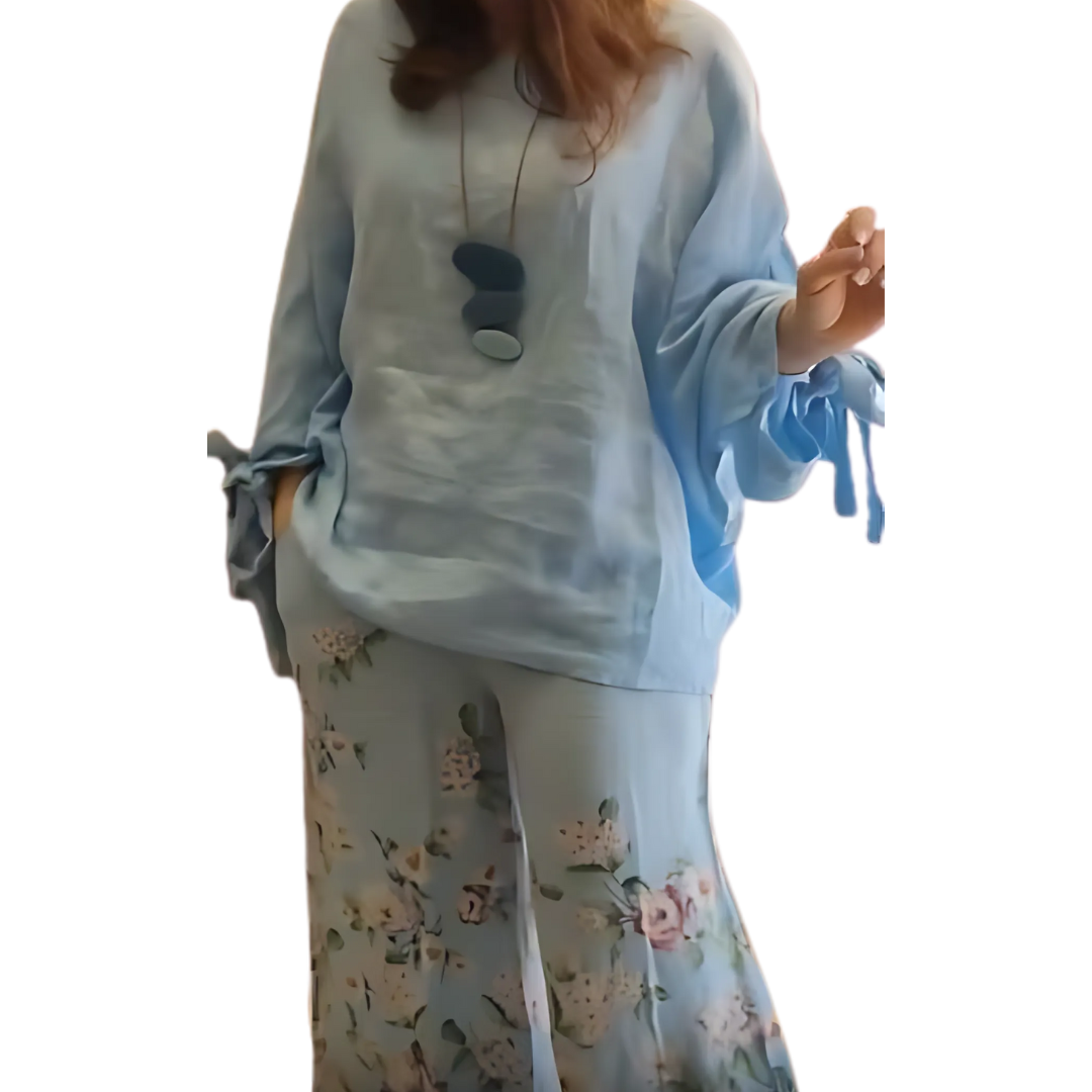 Icone™ LooseSet: Løs Langermet Bluse Og Blomstret Bukser Sett For Kvinner