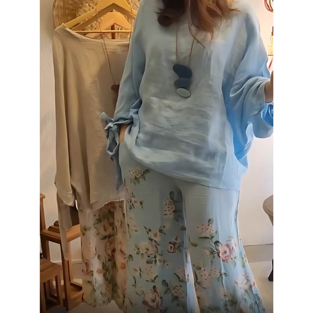 Icone™ LooseSet: Løs Langermet Bluse Og Blomstret Bukser Sett For Kvinner