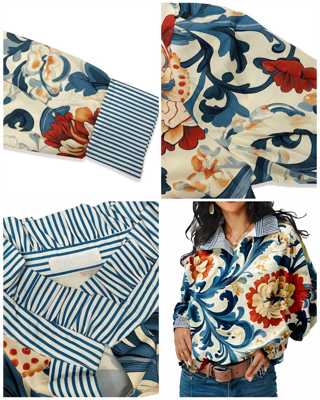 Icone™ FormalBlouse: Stilfull Langermet Unik Print Formell Bluse