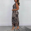 Icone™ SlitDress: Dyp V-Hals Elegant Dyreprint Splitt Kjole