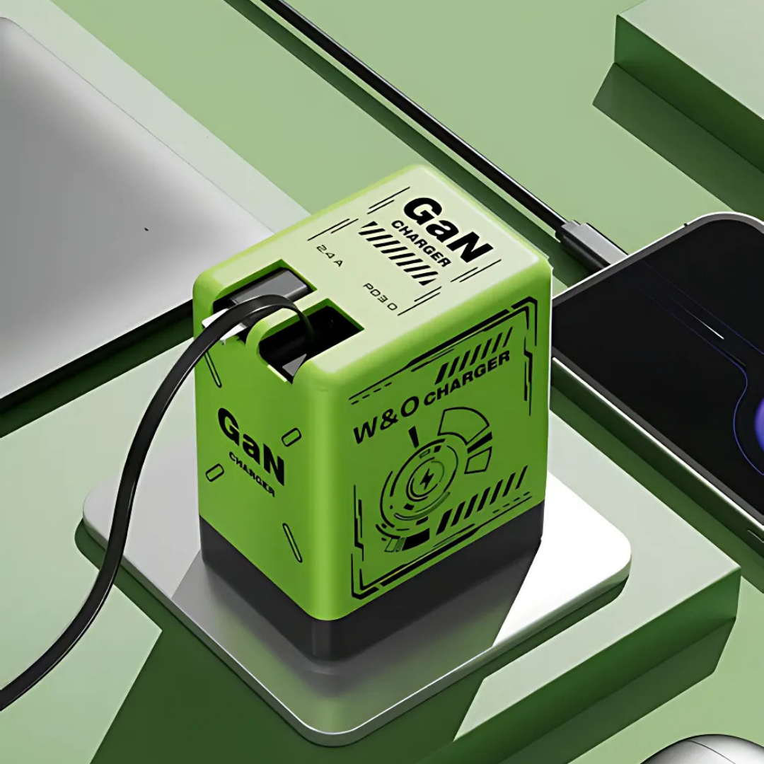 DualCharger: Hurtiglading Dobbel Uttrekkbar Kabel Reiselader