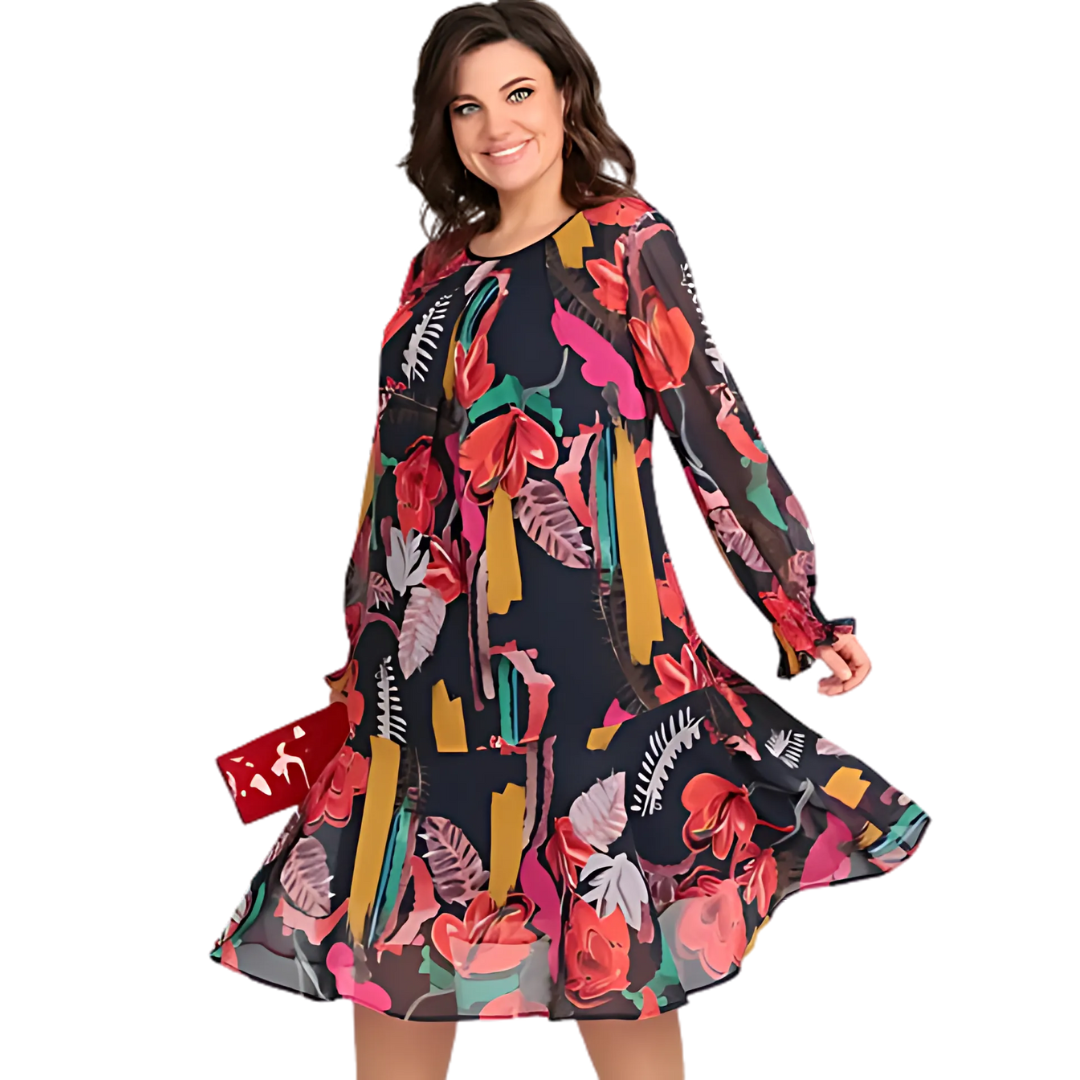 Icone™ FlowerDress: Langermet Kjole Med Løs Passform Og Blomstertrykk