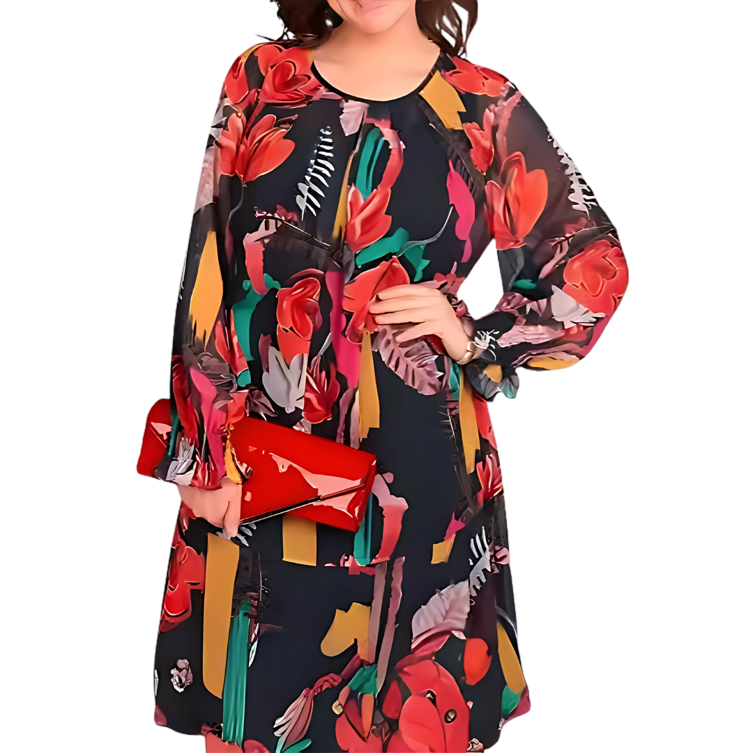 Icone™ FlowerDress: Langermet Kjole Med Løs Passform Og Blomstertrykk
