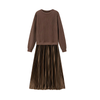 Icone™ PleatedDress: Langermet Topp Med Elegant Plissert Bunn Kjole