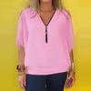 Icone™ LooseBlouse: Komfortabel V-Hals Med Glidelås Løs Bluse For Kvinner