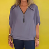 Icone™ LooseBlouse: Komfortabel V-Hals Med Glidelås Løs Bluse For Kvinner