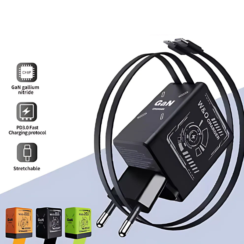 DualCharger: Hurtiglading Dobbel Uttrekkbar Kabel Reiselader