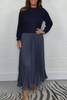 Icone™ PleatedDress: Langermet Topp Med Elegant Plissert Bunn Kjole
