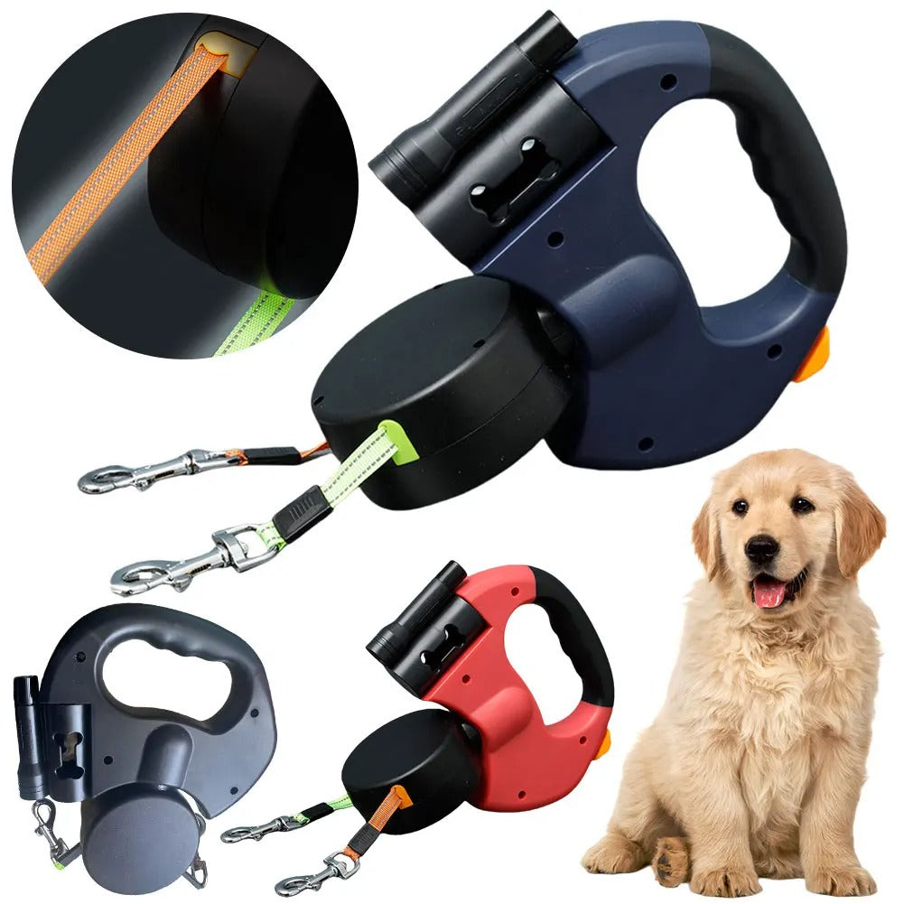 DogFri™ DoubleLeash: LED-Lys Dobbel Hode Uttrekkbart Hundebånd