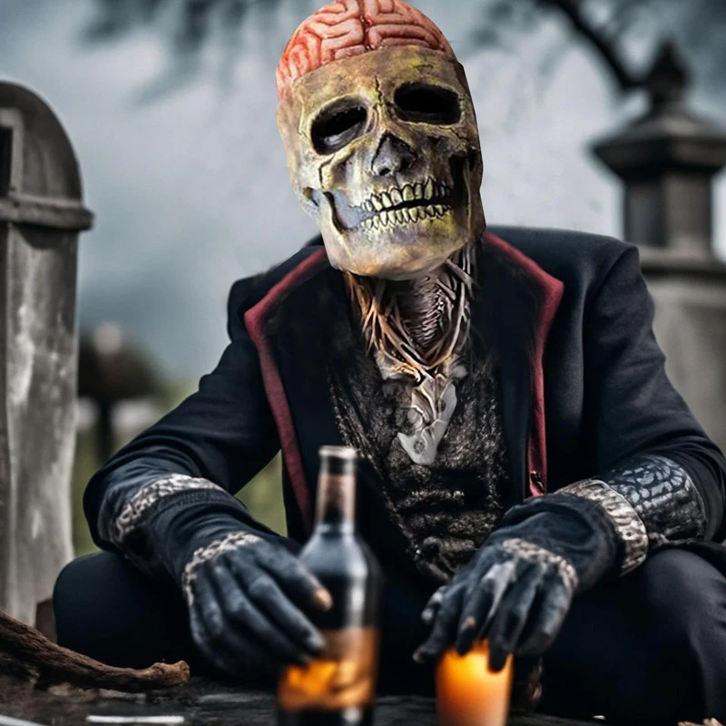 SkeletonMask: Realistisk Skummelt Skjelett Halloweenmaske Kostyme