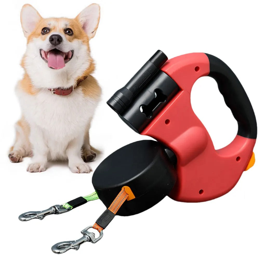 DogFri™ DoubleLeash: LED-Lys Dobbel Hode Uttrekkbart Hundebånd