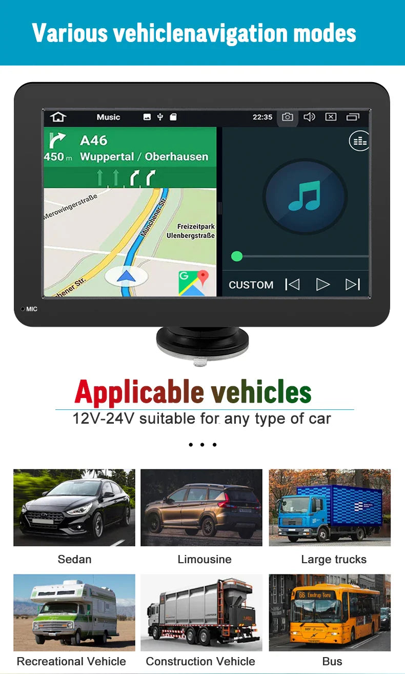 CarPlay - 7 Tommers Trådløs Bærbar Android Bil Skjerm