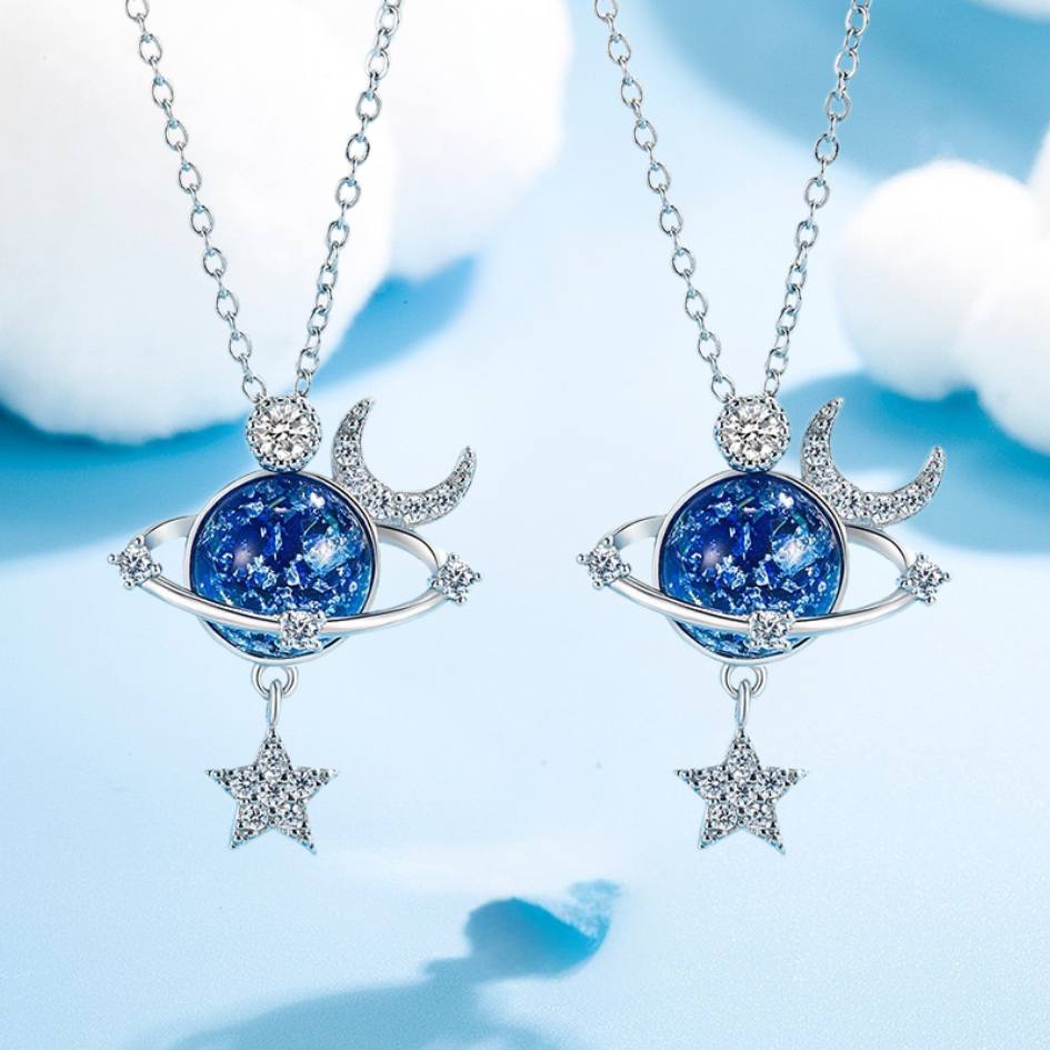 Jewelance™ MoonNecklace 1+1 GRATIS: Blå Planet Stjerne Måne Anheng Halskjede
