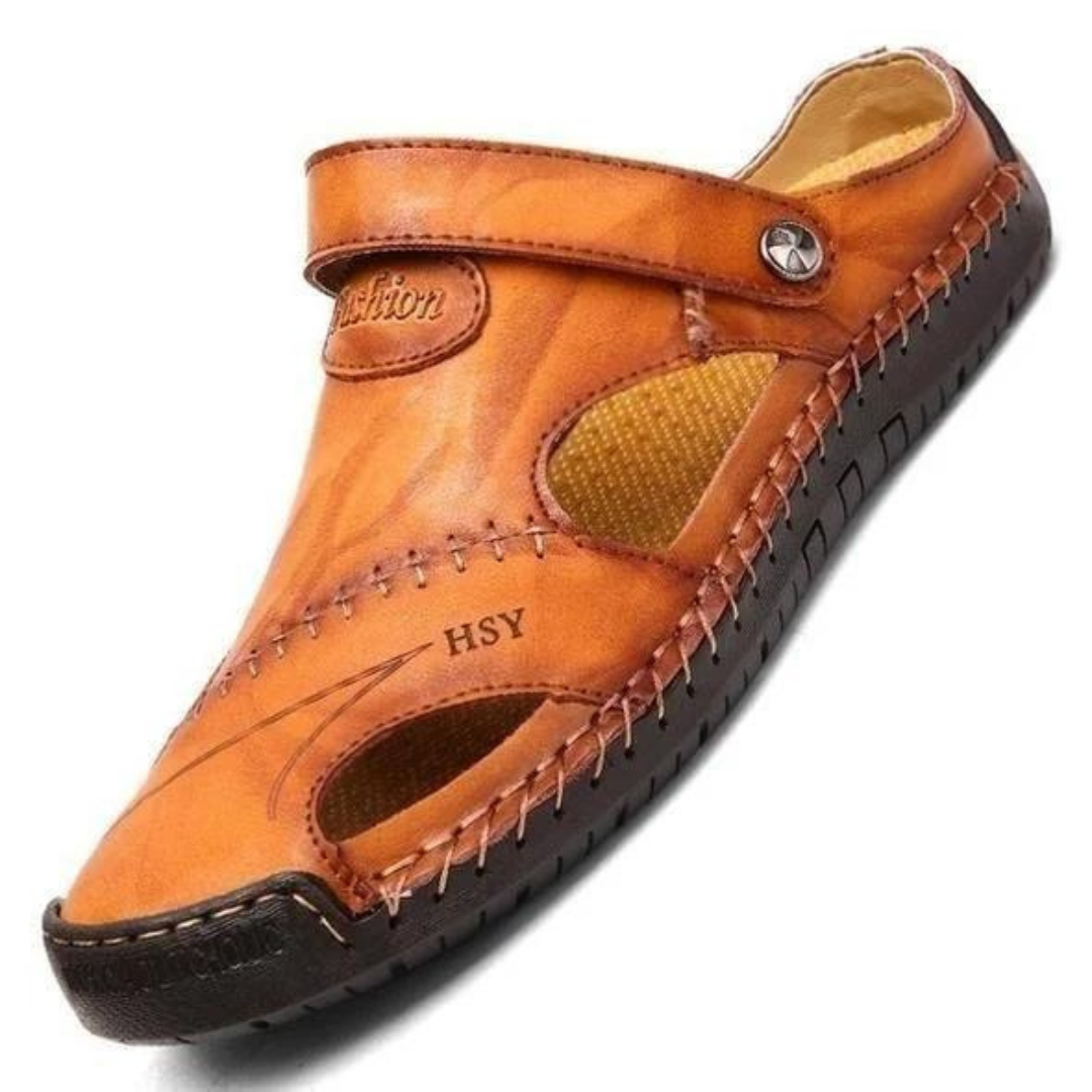 Happy™ LeatherSandals: Pustende Utendørssandaler i Mykt Skinn for Menn