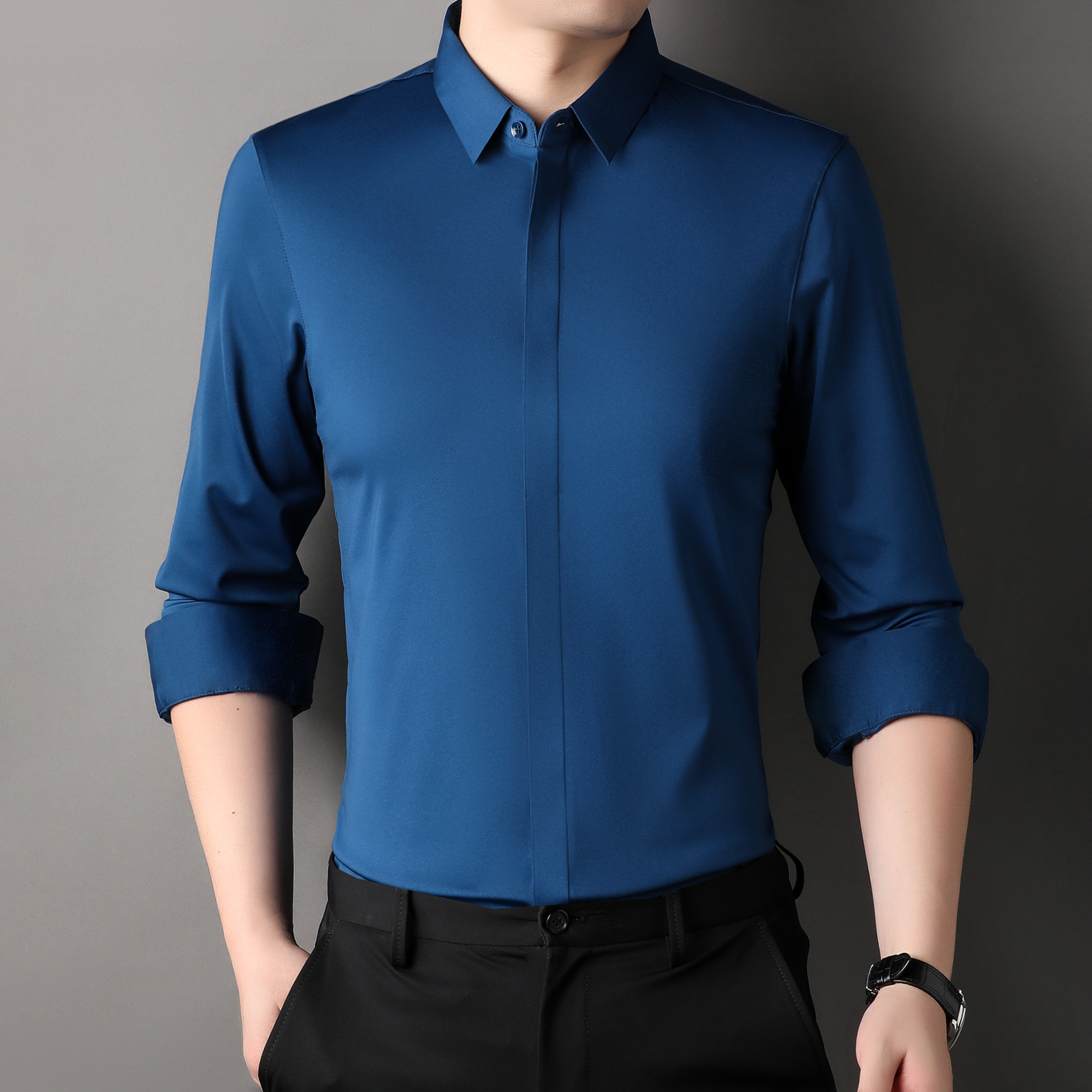 Icone™ StretchLongsleeve: Herre Rynkefri Stretch Langermet
