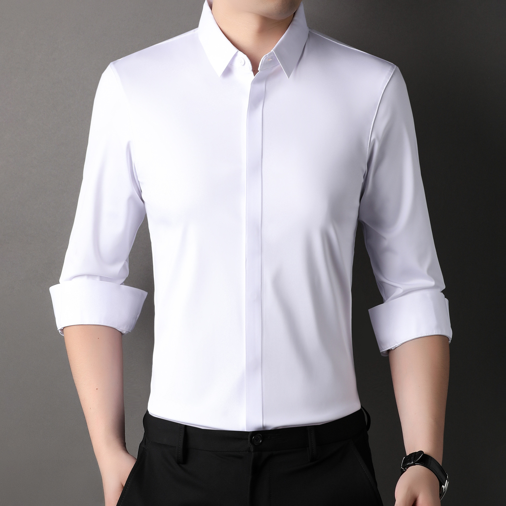 Icone™ StretchLongsleeve: Herre Rynkefri Stretch Langermet