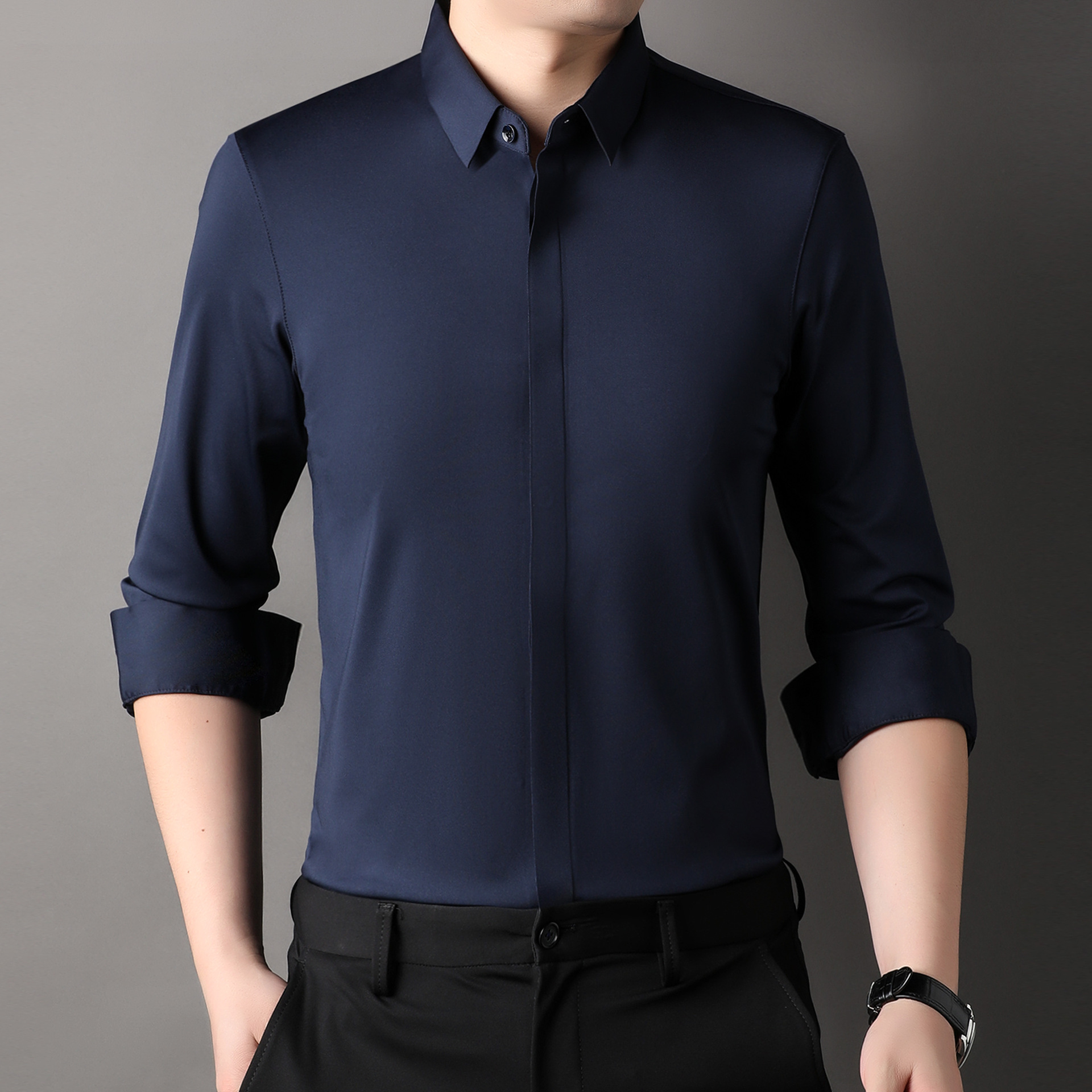 Icone™ StretchLongsleeve: Herre Rynkefri Stretch Langermet