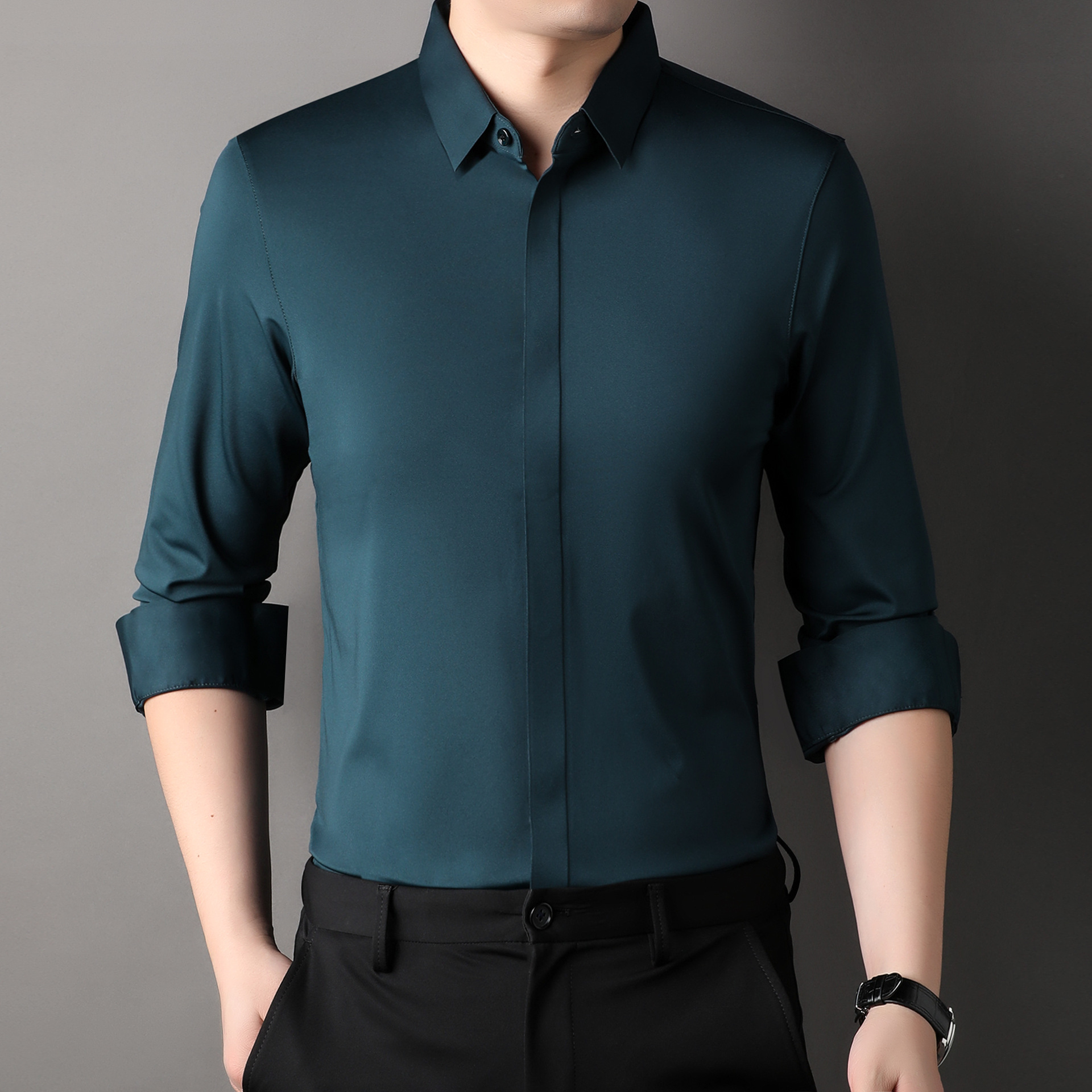 Icone™ StretchLongsleeve: Herre Rynkefri Stretch Langermet
