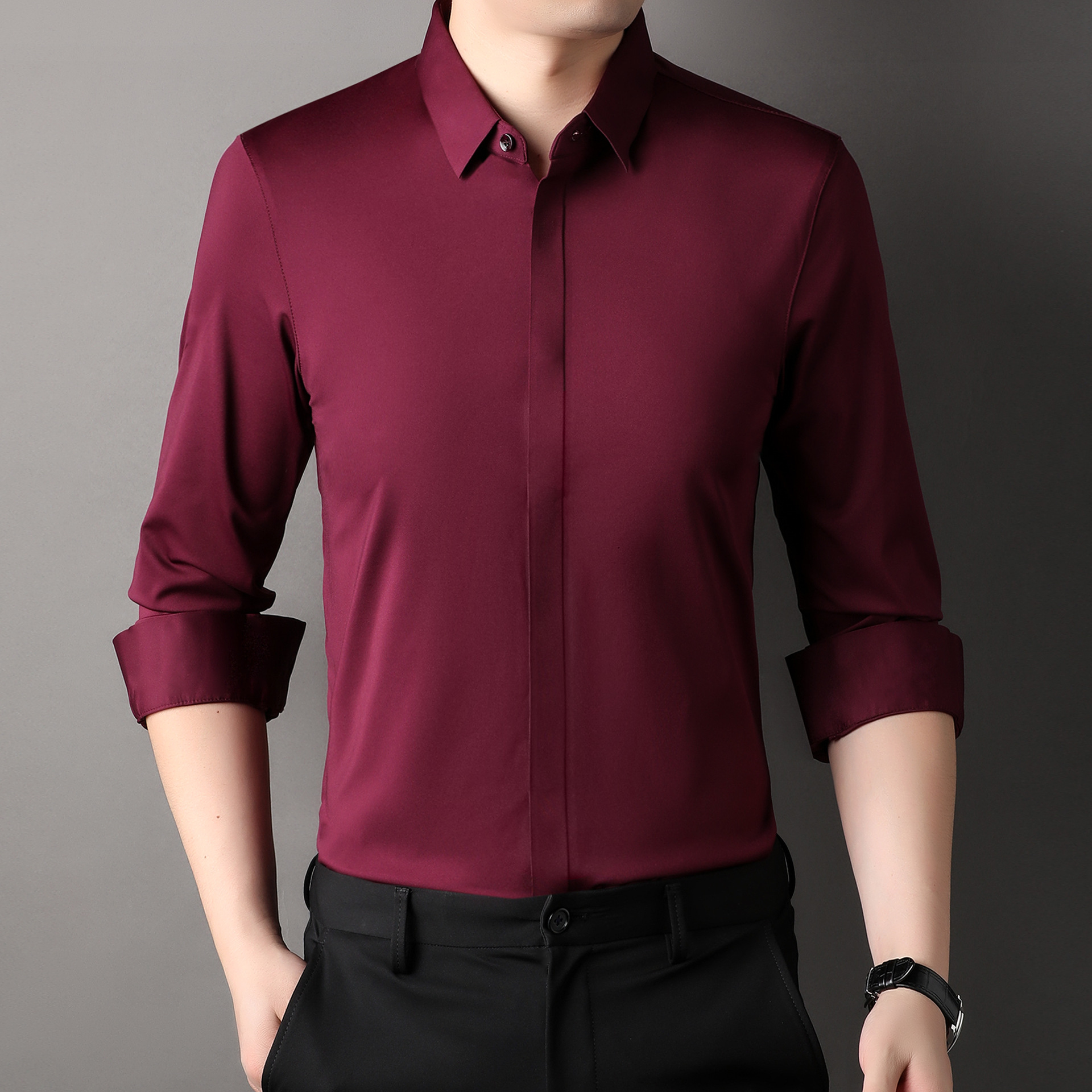 Icone™ StretchLongsleeve: Herre Rynkefri Stretch Langermet