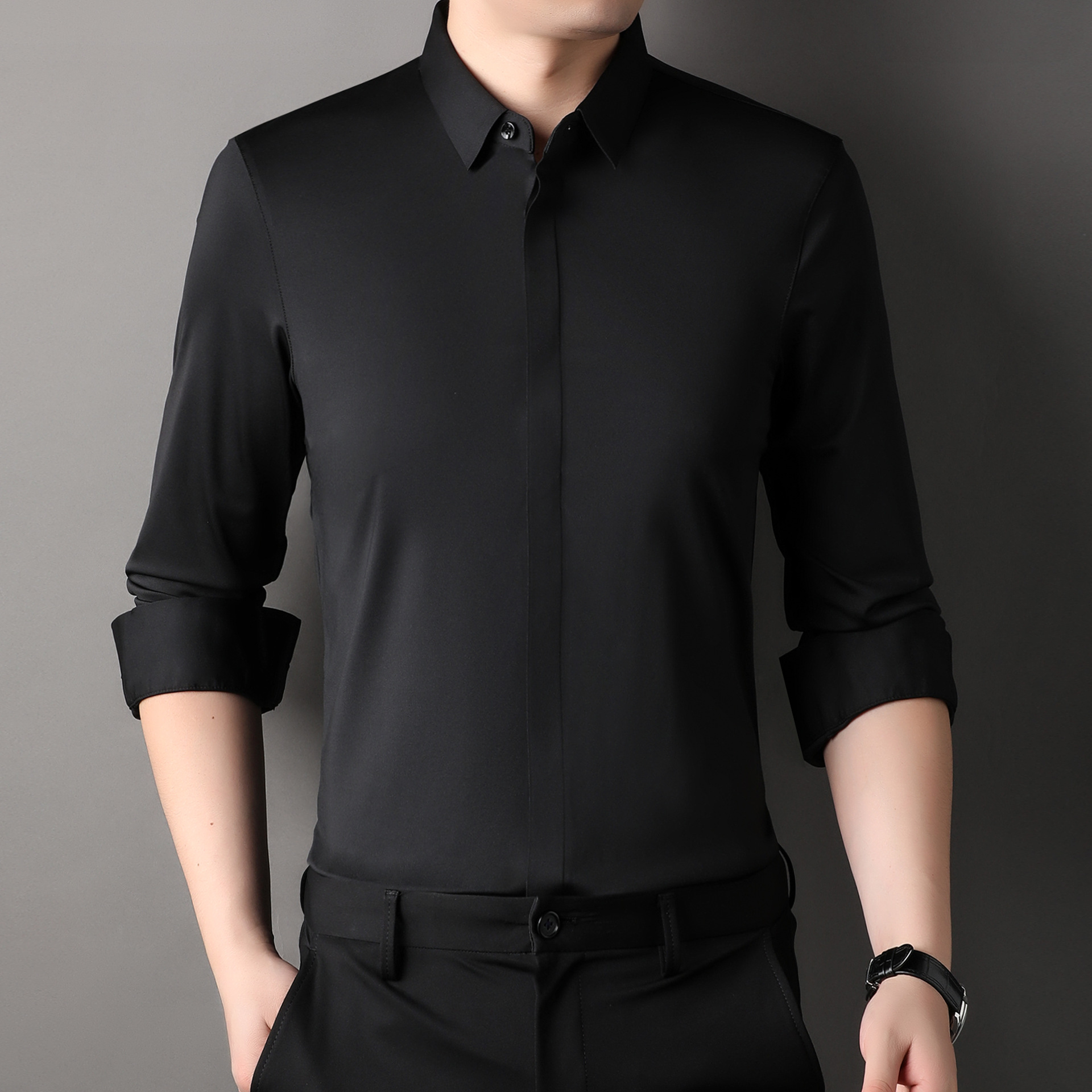 Icone™ StretchLongsleeve: Herre Rynkefri Stretch Langermet