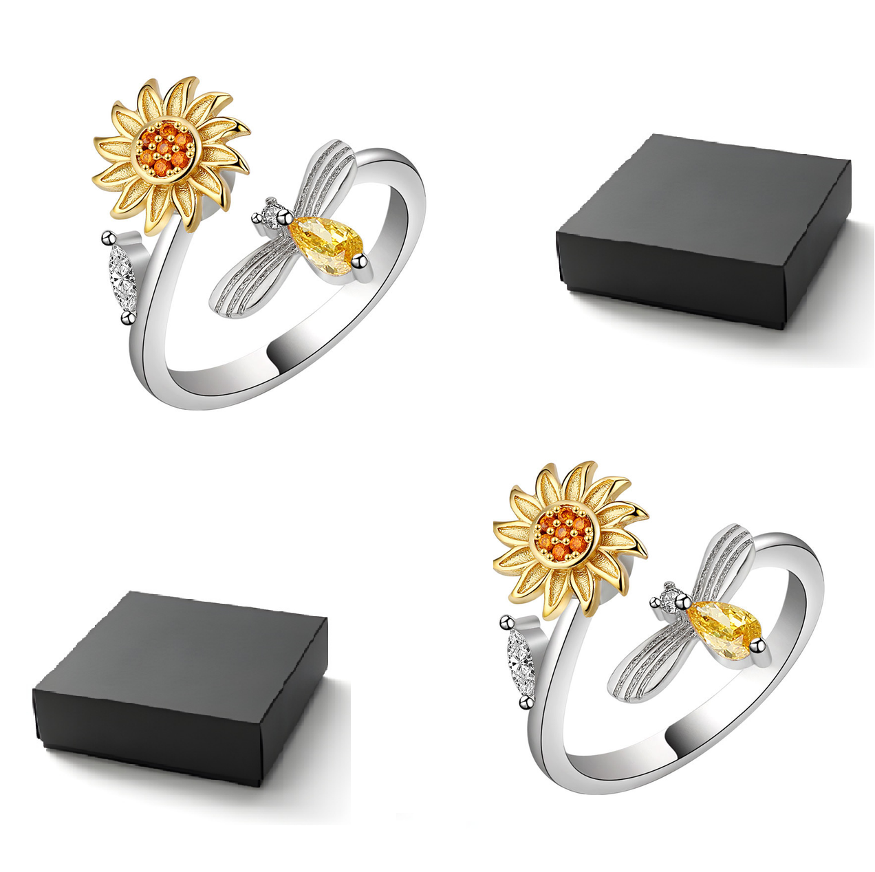 Jewelance™ SunflowerRing 1+1 GRATIS: Elegant Justerbar Spinnende Solsikke Ring