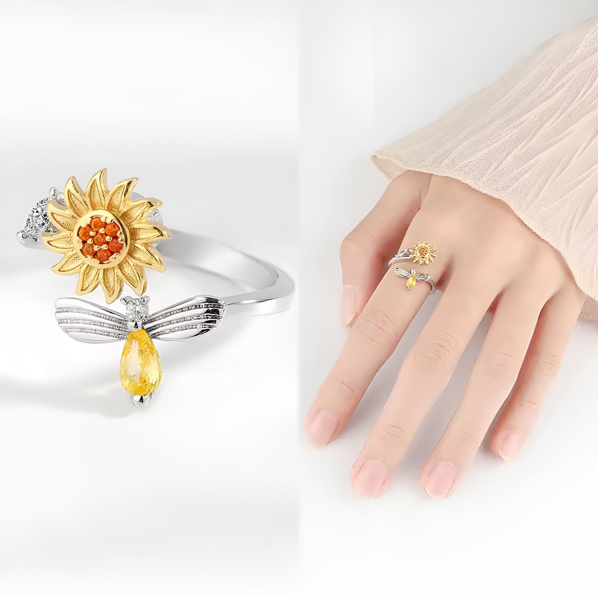 Jewelance™ SunflowerRing 1+1 GRATIS: Elegant Justerbar Spinnende Solsikke Ring