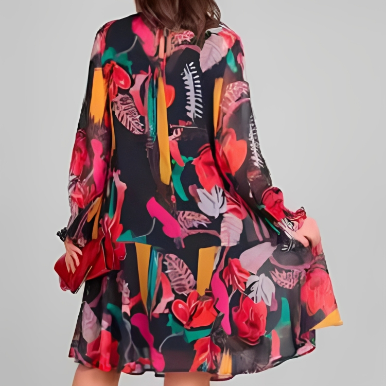 Icone™ FlowerDress: Langermet Kjole Med Løs Passform Og Blomstertrykk