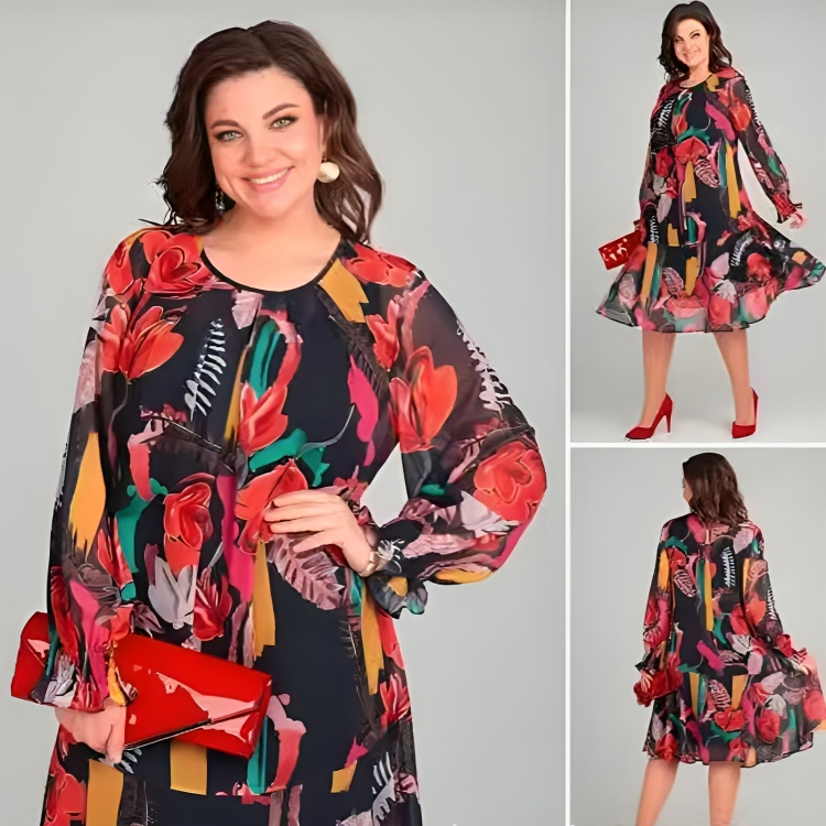 Icone™ FlowerDress: Langermet Kjole Med Løs Passform Og Blomstertrykk