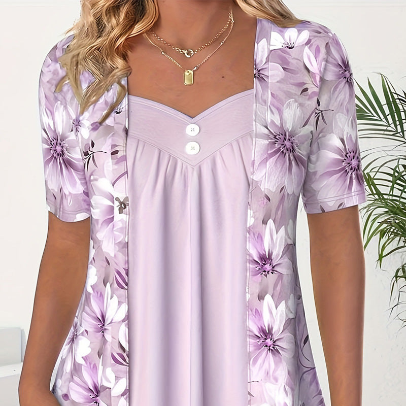 Icone™ FloralTop: Dametopp Løs Og Komfortabel Stilig Blomstertopp