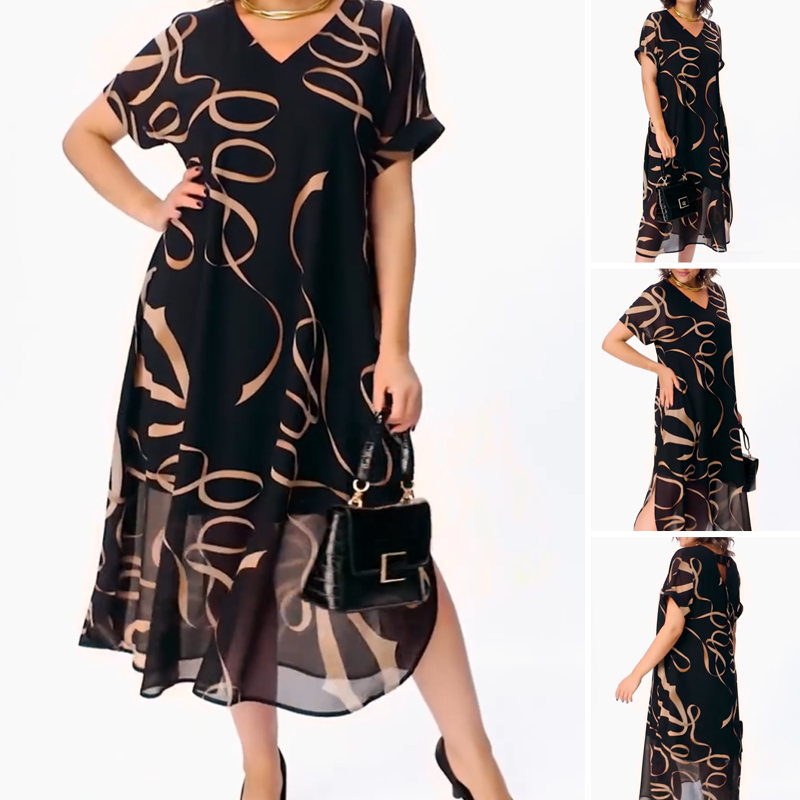Icone™ FlowyDress: Dobbeltlags, V-hals Flytende Maxi-Kjole